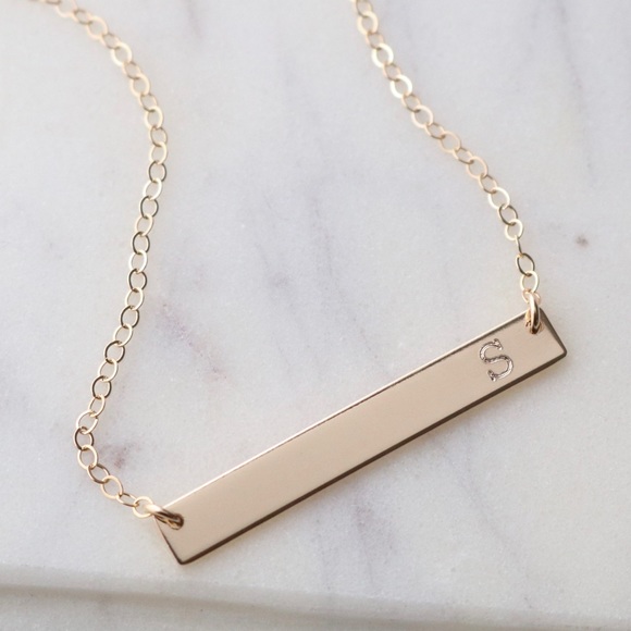 14K Gold Filled Engraved Initial Bar Necklace - Picture 3 of 8